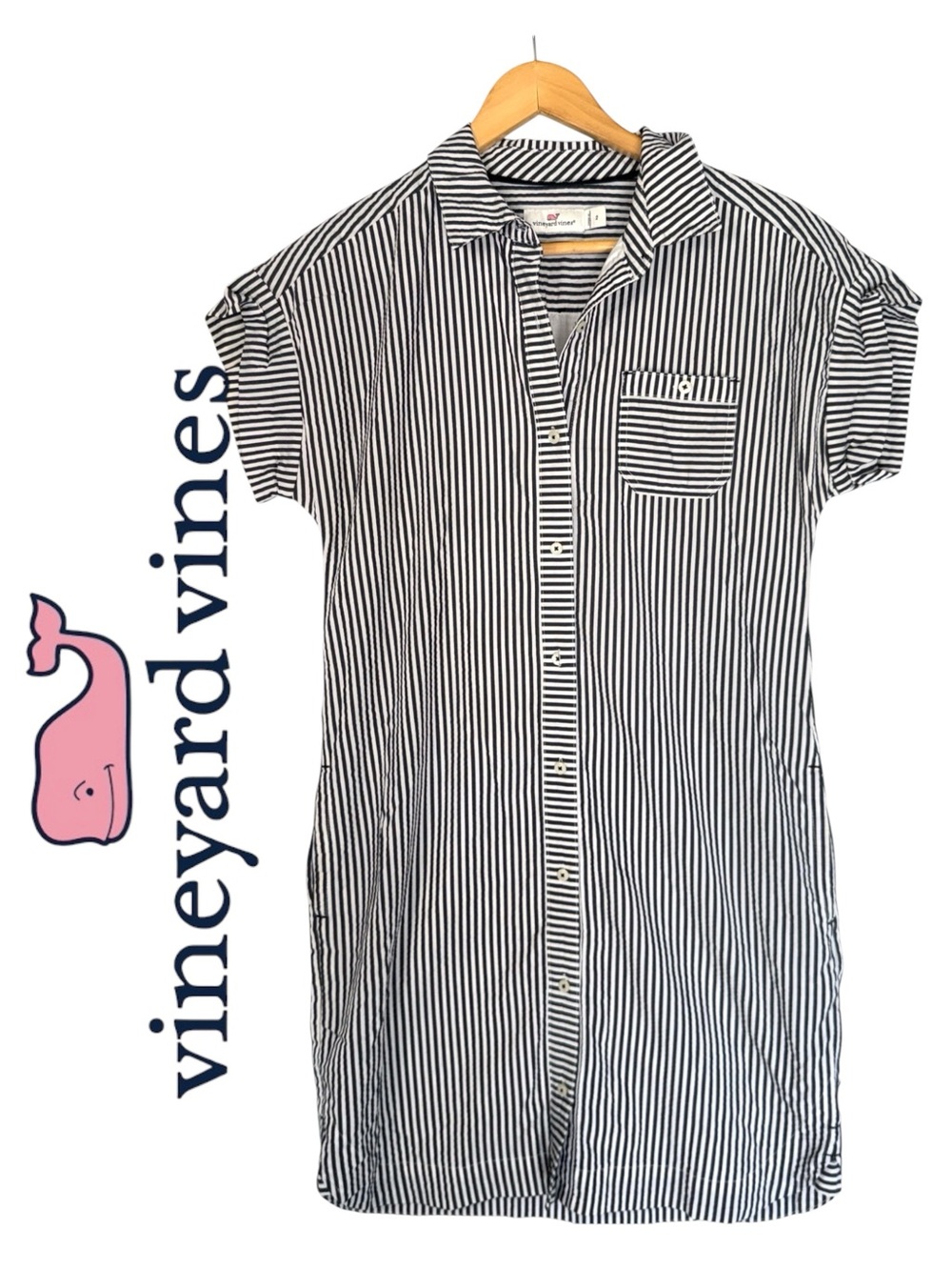 Vinyard Vines Seersucker Striped Margo Shirt Dress Pockets Size 2